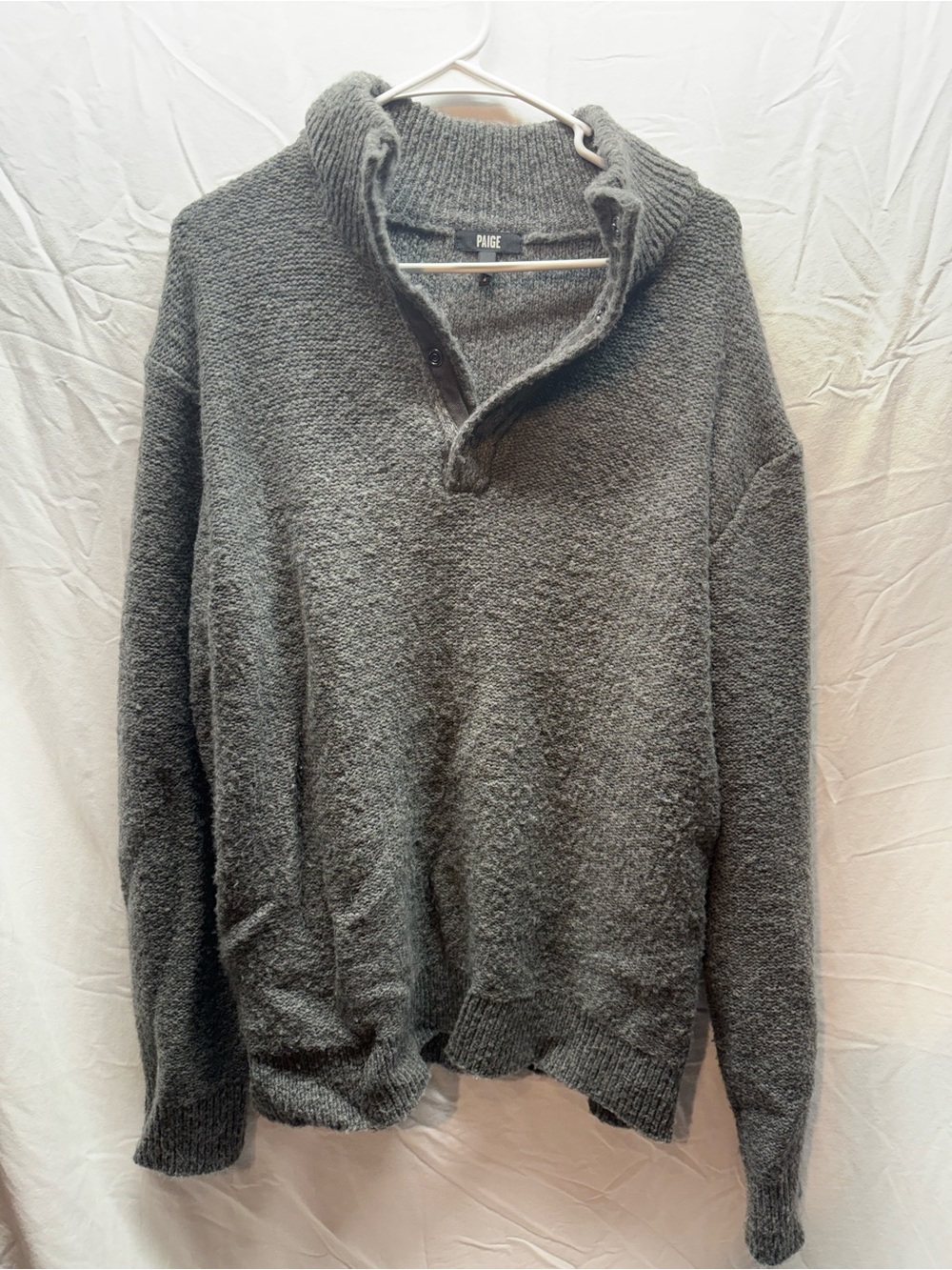 PAIGE Womens XL Gray Chunky Knit Sweater Mock Neck Snap Button Oversized